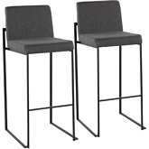 Fuji High Back 31" Bar Stool in Charcoal Gray Fabric & Black Steel (Set of 2)